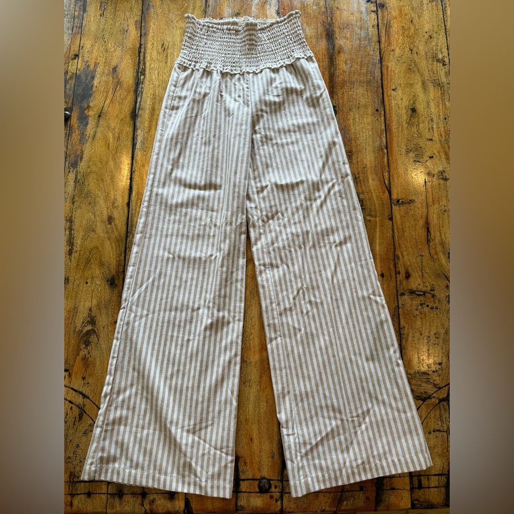 Cotton wide leg high rise waisted pants stripe